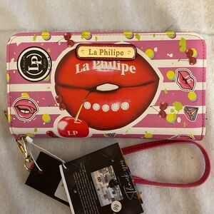 La Philipe Pink and Red wallet with lip design